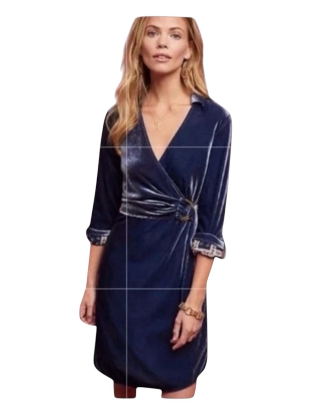 MAEVE BY ANTHROPOLOGIE Navy Blue Velvet Long Sleeve Dress w/Bodice Wrap, Size 4.